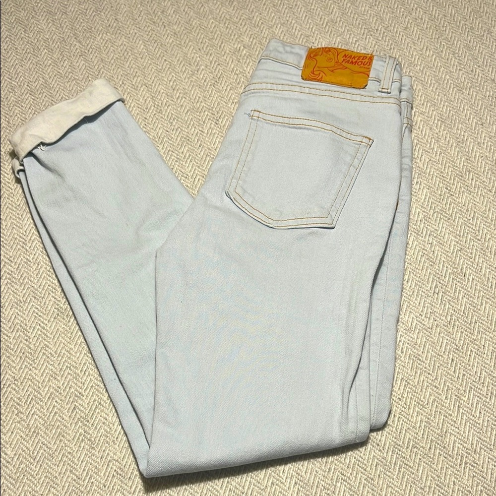 Naked & Famous Denim Light Wash Women's Cropped cuffed Jeans.  Size 29